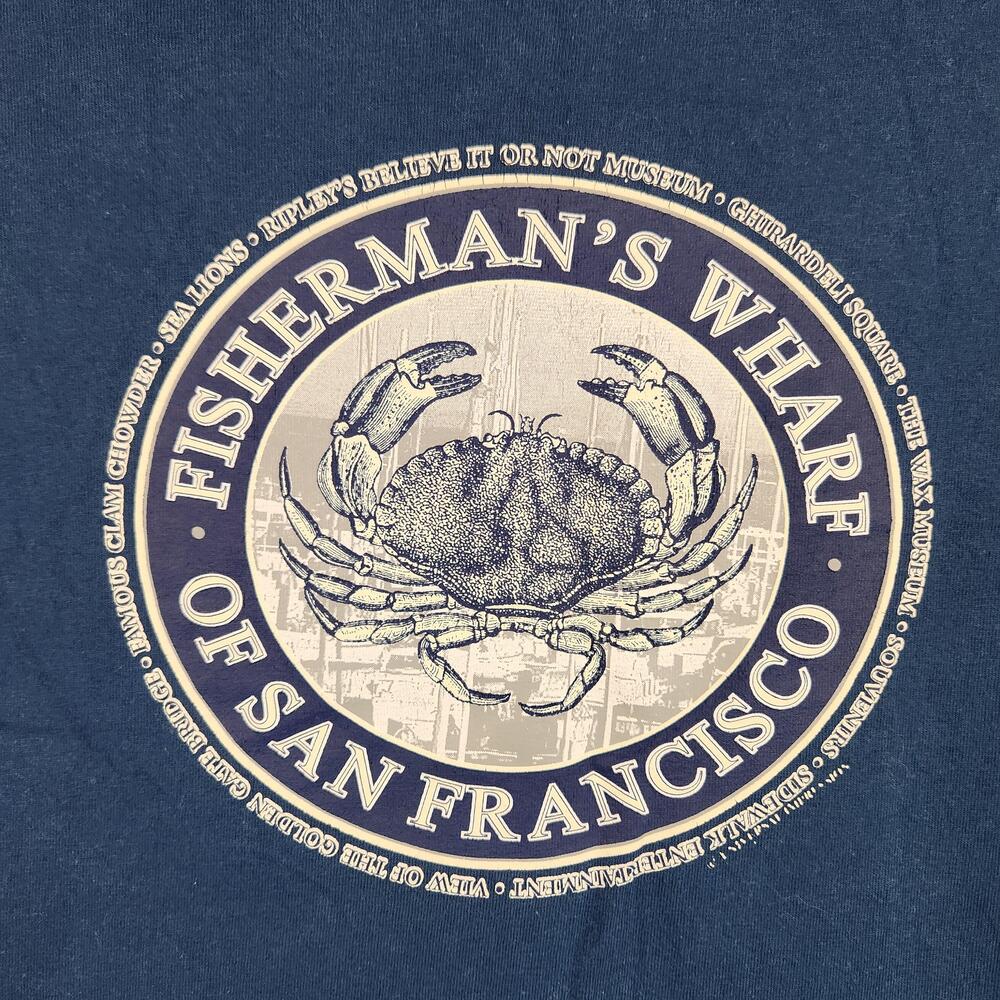 Vintage Fishermans Wharf San Francisco Shirt Mens XL Blue Crab Graphic Souvenir